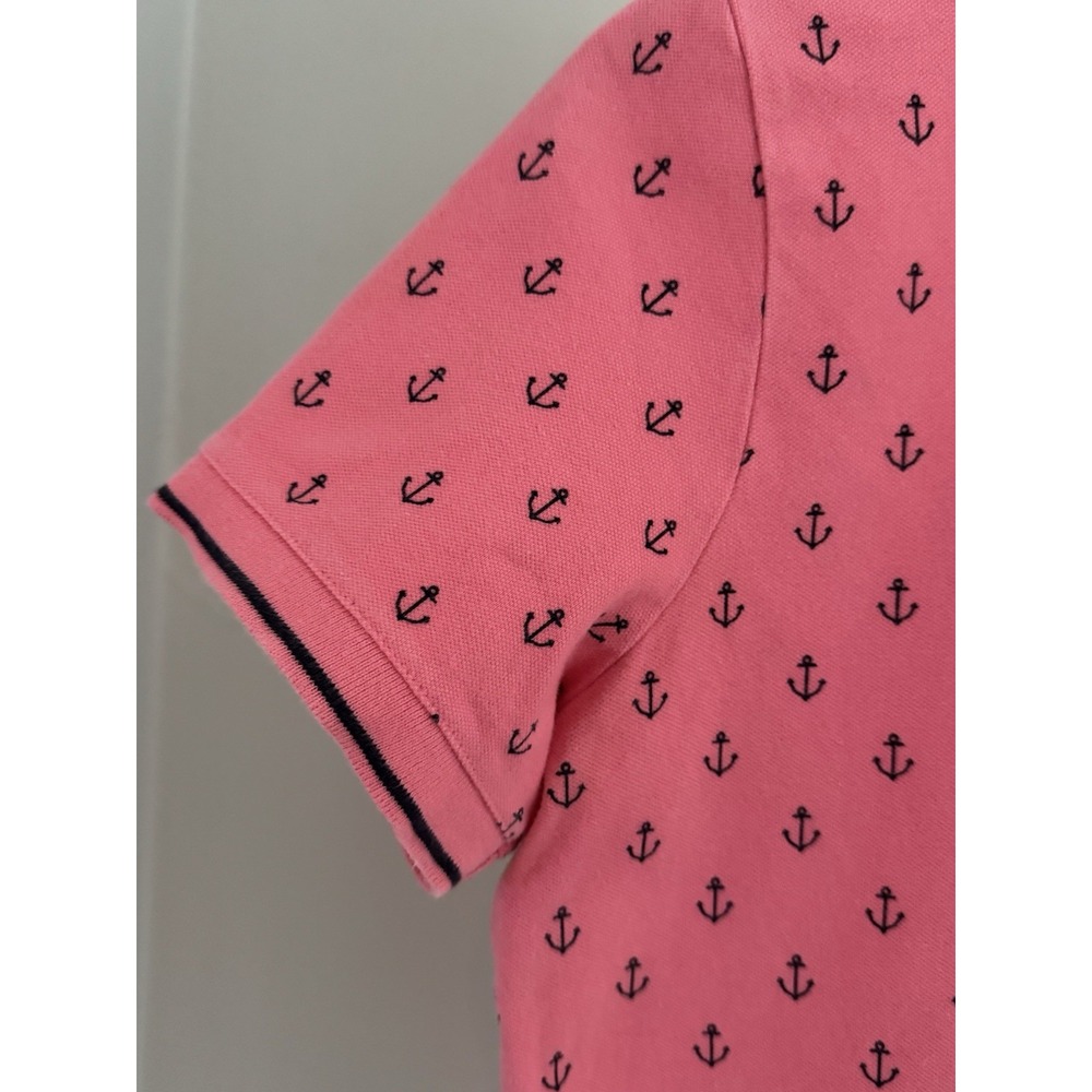 Lands' End Pink Anchor Polo Shirt Womens M Nautical Coastal Preppy Short Sleeve - Picture 3 of 7